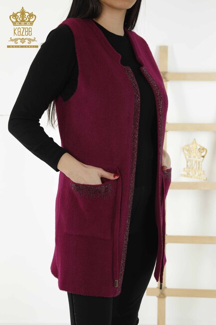 Women's Long Vest with Lacing Detail Purple - 30244 | KAZEE - Thumbnail