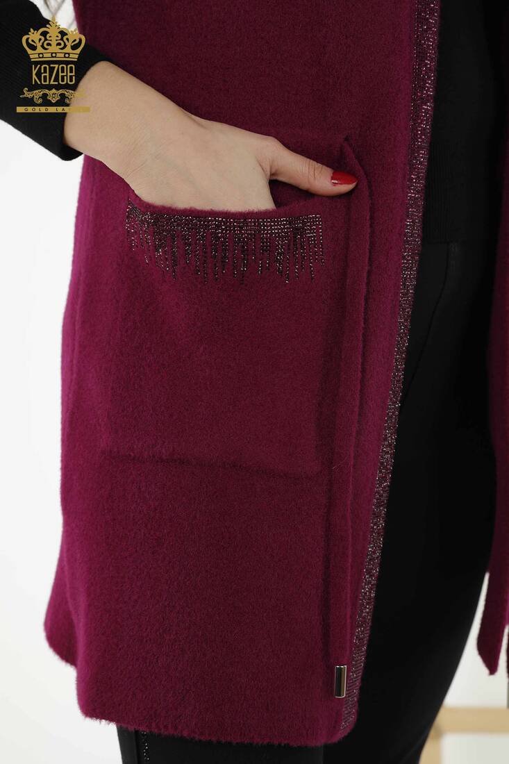 Women's Long Vest with Lacing Detail Purple - 30244 | KAZEE