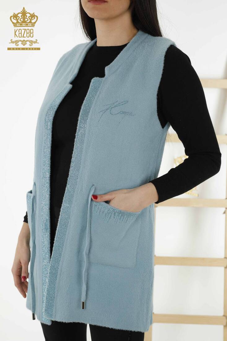 Women's Long Vest Tie Detailed Mint - 30244 | KAZEE