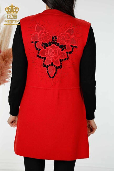 Women's Long Vest with Lacing Detail Red - 16830 | KAZEE - Thumbnail