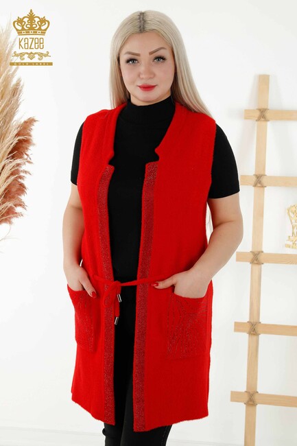 Women's Long Vest Tie Detailed Red - 30244 | KAZEE - Thumbnail