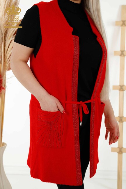 Women's Long Vest Tie Detailed Red - 30244 | KAZEE - Thumbnail