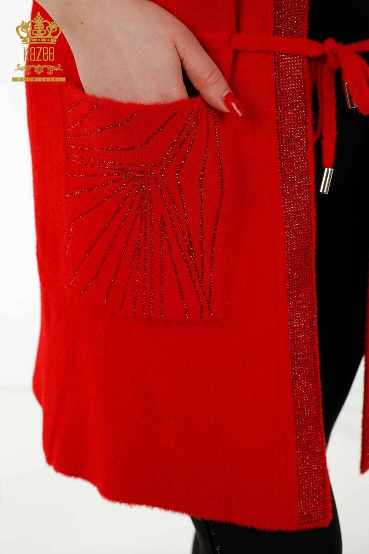 Women's Long Vest Tie Detailed Red - 30244 | KAZEE