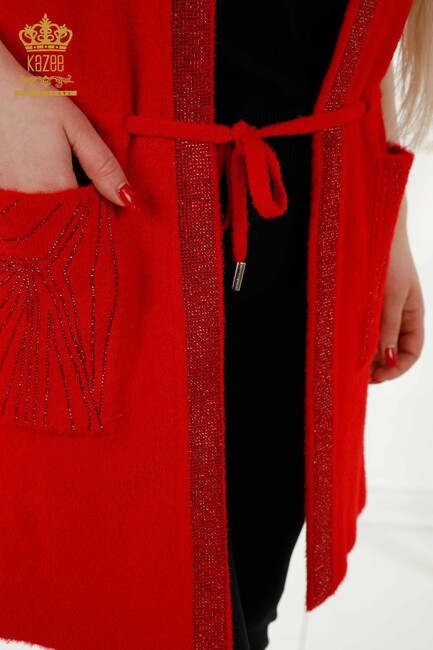 Women's Long Vest Tie Detailed Red - 30244 | KAZEE - Thumbnail