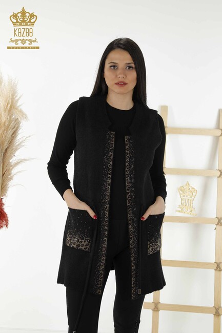 Women's Long Vest Leopard Pattern Black - 30245 | KAZEE - Thumbnail