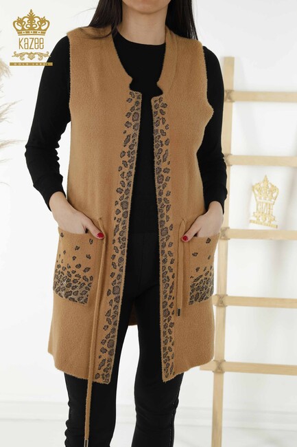 Women's Long Vest Leopard Pattern Camel - 30245 | KAZEE - Thumbnail