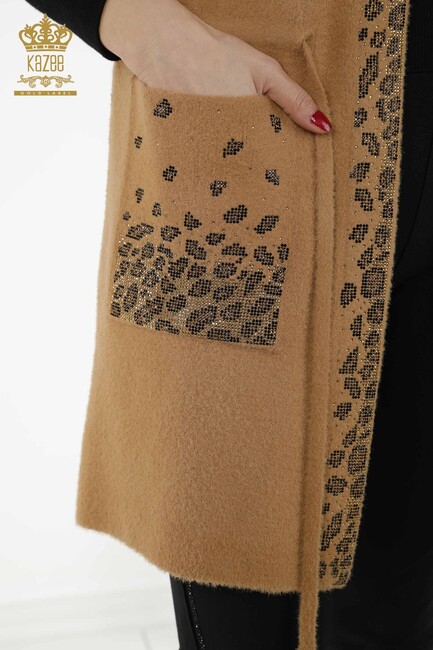 Women's Long Vest Leopard Pattern Camel - 30245 | KAZEE - Thumbnail