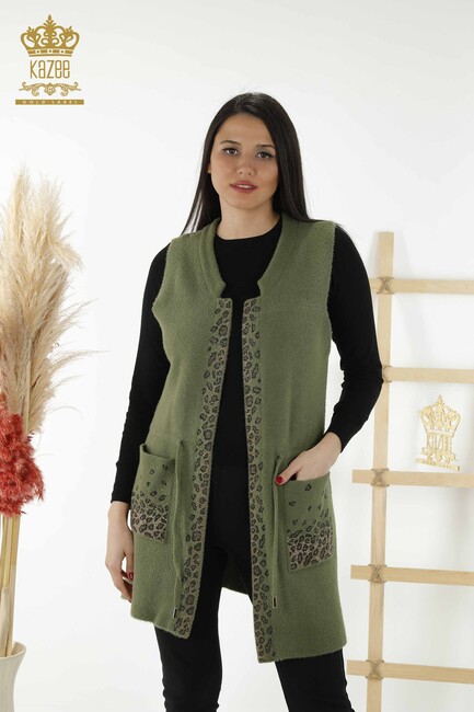 Women's Long Vest Leopard Patterned Khaki - 30245 | KAZEE - Thumbnail