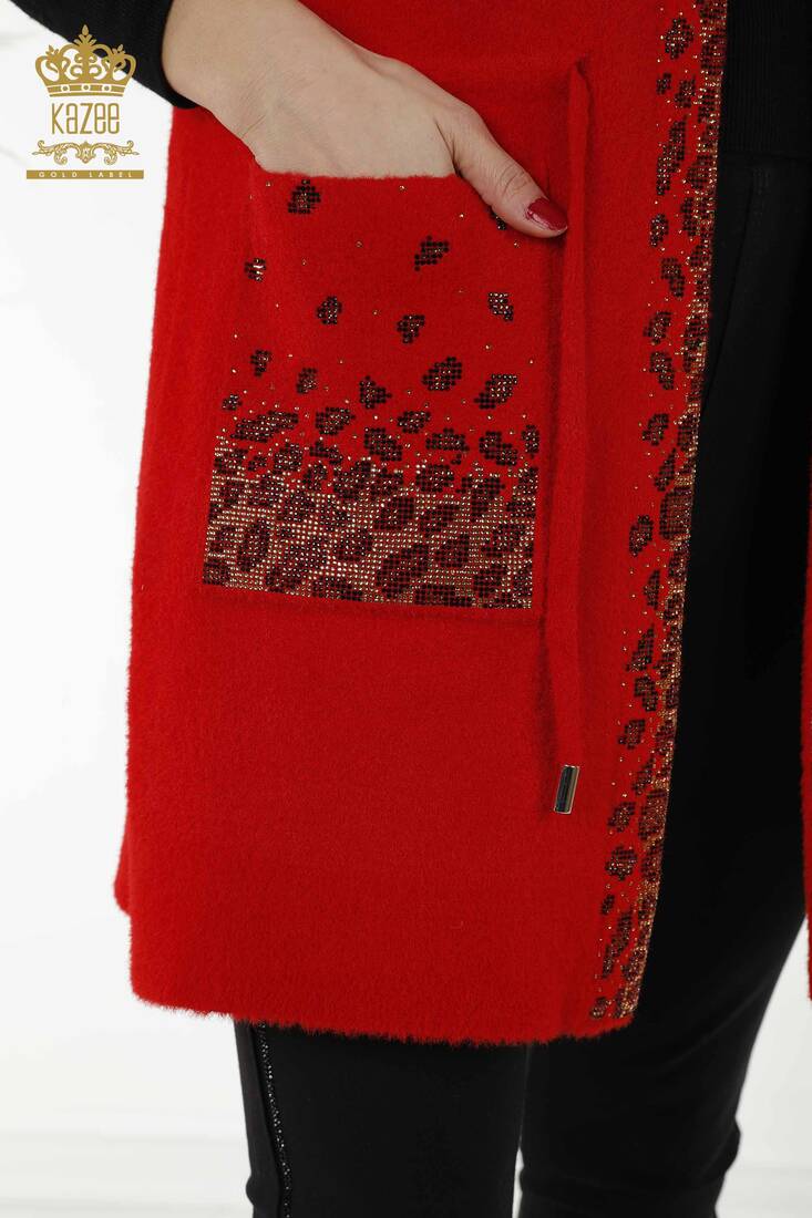 Women's Long Vest Leopard Pattern Red - 30245 | KAZEE