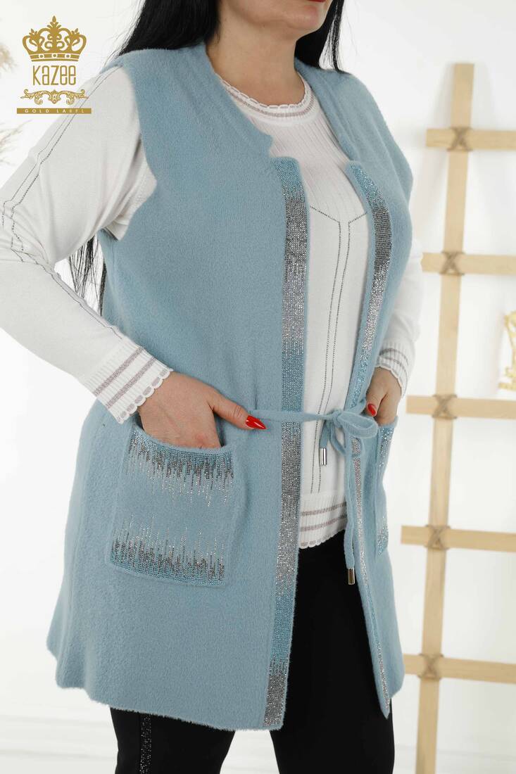 Women's Long Vest Pocketed Mint - 30247 | KAZEE