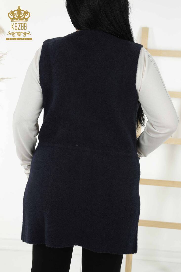 Women's Long Vest with Pockets Navy - 30247 | KAZEE