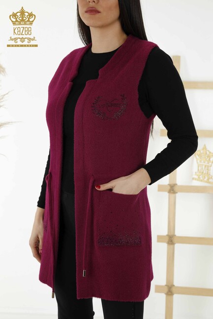 Women's Long Vest Stone Embroidered Lilac - 30243 | KAZEE - Thumbnail