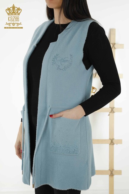 Women's Long Vest Stone Embroidered Mint - 30243 | KAZEE - Thumbnail