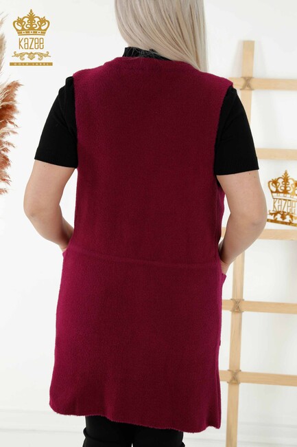 Women's Long Vest Stone Embroidered Plum - 30246 | KAZEE - Thumbnail