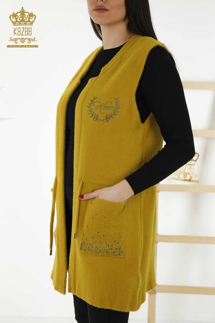 Women's Long Vest Stone Embroidered Saffron - 30243 | KAZEE - Thumbnail