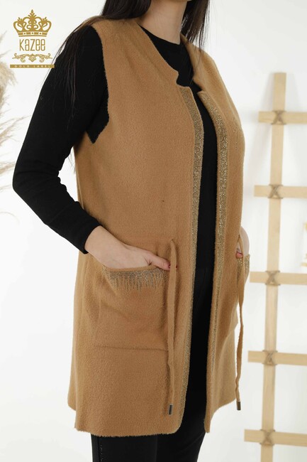 Women's Long Vest Tie Detailed Camel - 30244 | KAZEE - Thumbnail