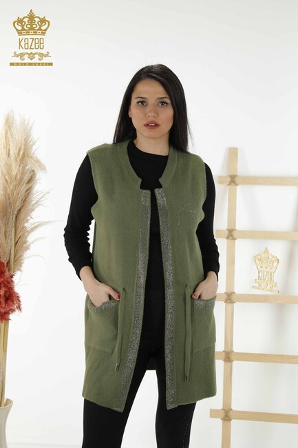 Women's Long Vest Tie Detailed Khaki - 30244 | KAZEE - Thumbnail