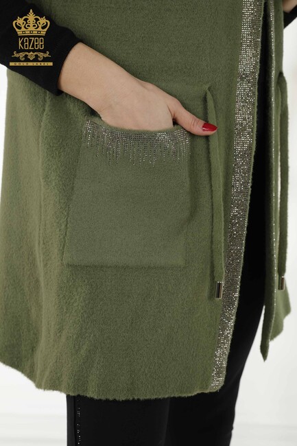 Women's Long Vest Tie Detailed Khaki - 30244 | KAZEE - Thumbnail