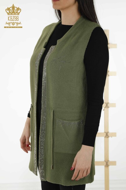 Women's Long Vest Tie Detailed Khaki - 30244 | KAZEE - Thumbnail