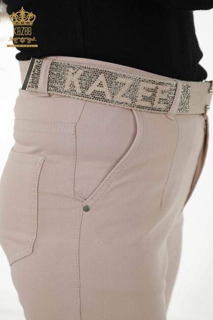 Women's Trousers Belt Detailed Beige - 3685 | KAZEE - Thumbnail