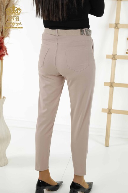 Women's Trousers Belt Detailed Beige - 3685 | KAZEE - Thumbnail