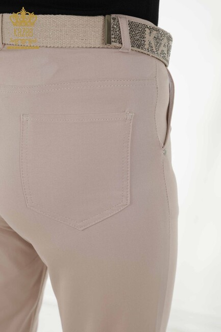 Women's Trousers Belt Detailed Beige - 3685 | KAZEE - Thumbnail