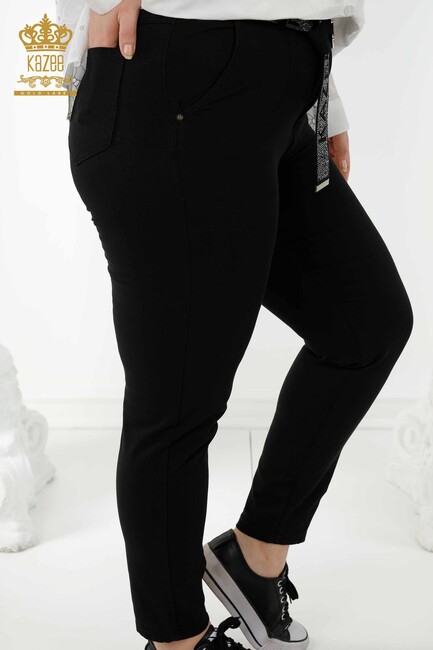 Women's Trousers Belt Detailed Black - 3468 | KAZEE - Thumbnail