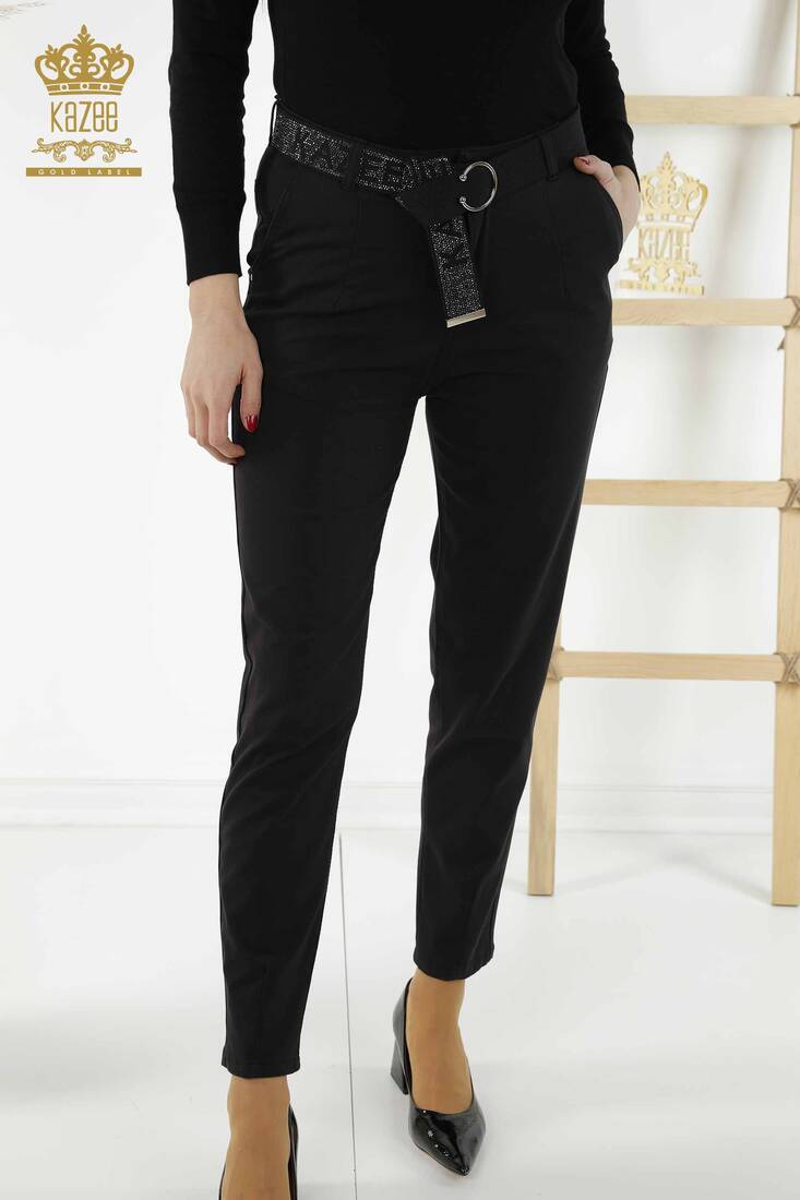 Women's Trousers Belt Detailed Black - 3685 | KAZEE