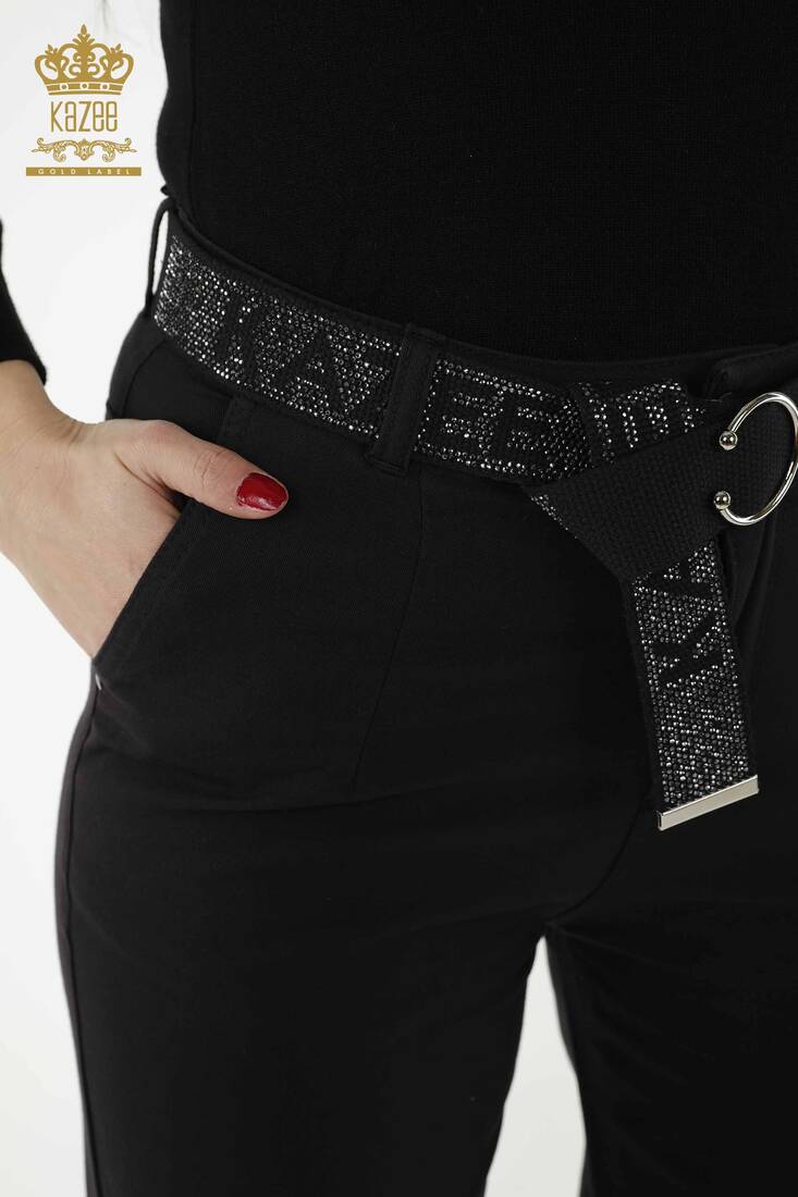 Women's Trousers Belt Detailed Black - 3685 | KAZEE