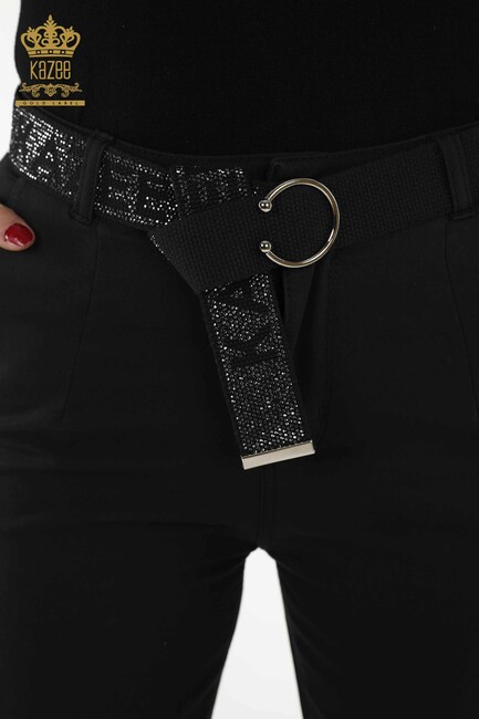 Women's Trousers Belt Detailed Black - 3685 | KAZEE - Thumbnail