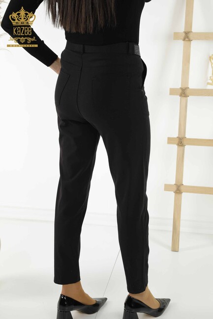 Women's Trousers Belt Detailed Black - 3685 | KAZEE - Thumbnail