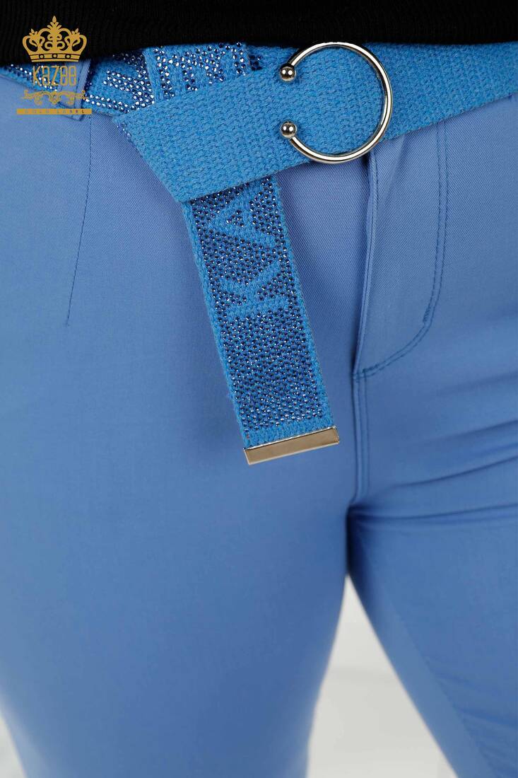 Women's Trousers Belt Detailed Blue - 3468 | KAZEE