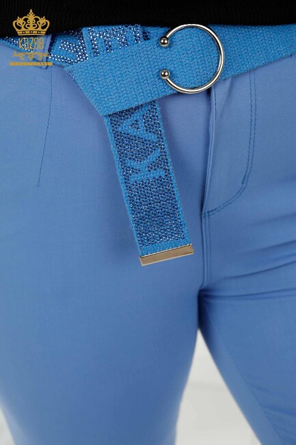 Women's Trousers Belt Detailed Blue - 3468 | KAZEE - Thumbnail