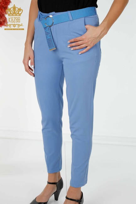 Women's Trousers Belt Detailed Blue - 3498 | KAZEE - Thumbnail