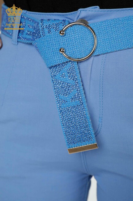 Women's Trousers Belt Detailed Blue - 3498 | KAZEE - Thumbnail