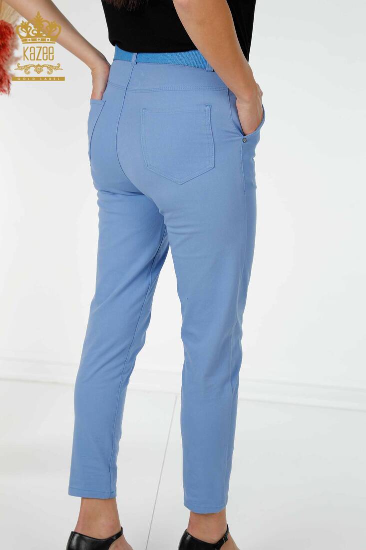 Women's Trousers Belt Detailed Blue - 3498 | KAZEE