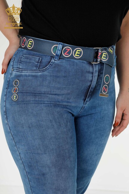 Women's Trousers Belt Detailed Blue - 3682 | KAZEE - Thumbnail