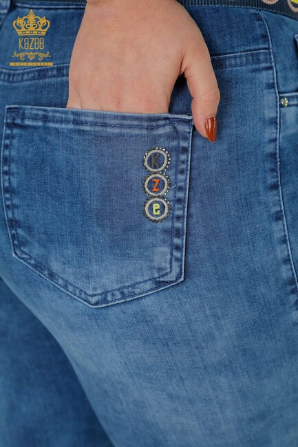 Women's Trousers Belt Detailed Blue - 3682 | KAZEE - Thumbnail