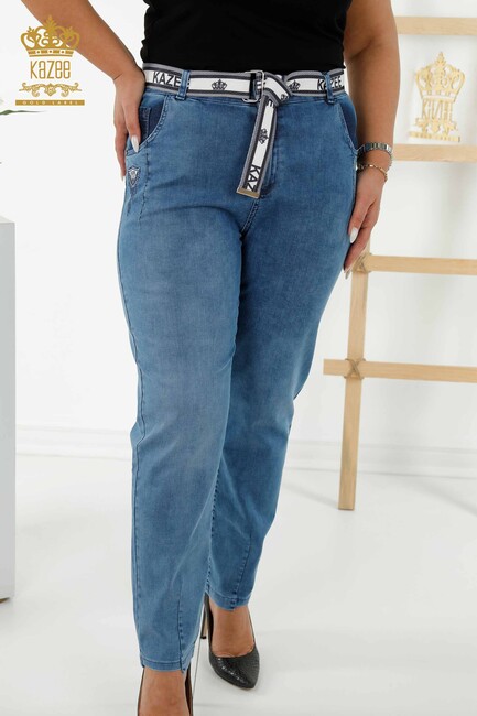 Women's Trousers Belt Detailed Blue - 3690 | KAZEE - Thumbnail