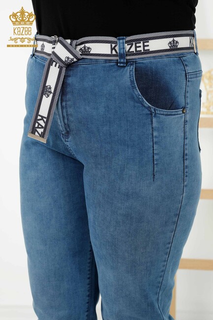 Women's Trousers Belt Detailed Blue - 3690 | KAZEE - Thumbnail