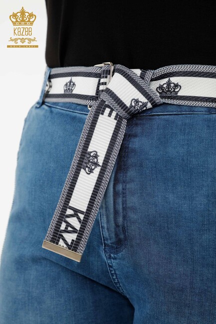 Women's Trousers Belt Detailed Blue - 3690 | KAZEE - Thumbnail