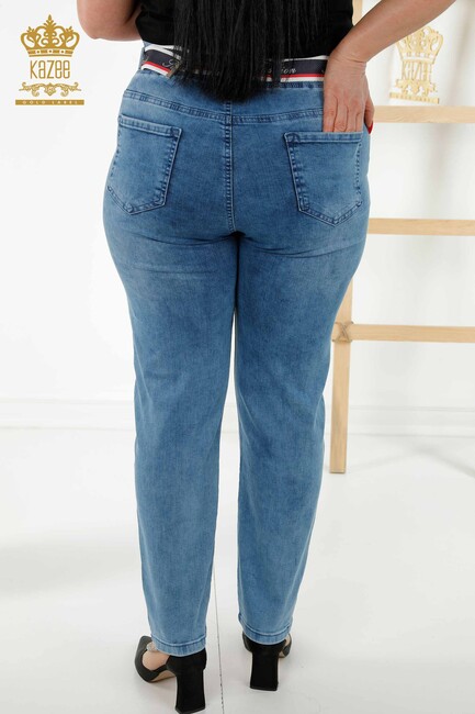 Women's Trousers Belt Detailed Blue - 3691 | KAZEE - Thumbnail