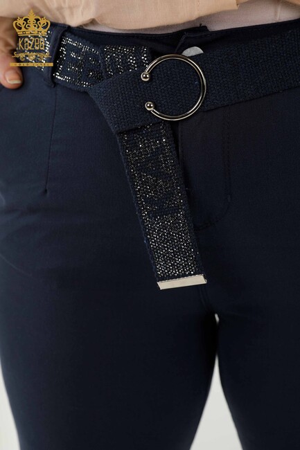 Women's Trousers Belt Detailed Navy Blue - 3468 | KAZEE - Thumbnail