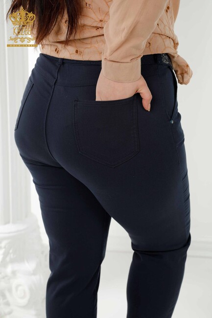 Women's Trousers Belt Detailed Navy Blue - 3468 | KAZEE - Thumbnail