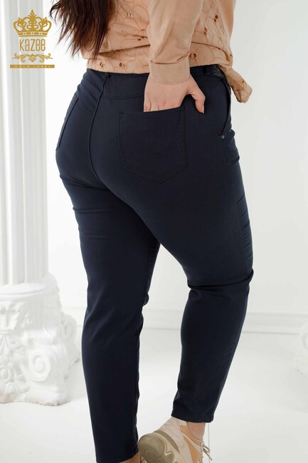 Women's Trousers Belt Detailed Navy Blue - 3468 | KAZEE - Thumbnail