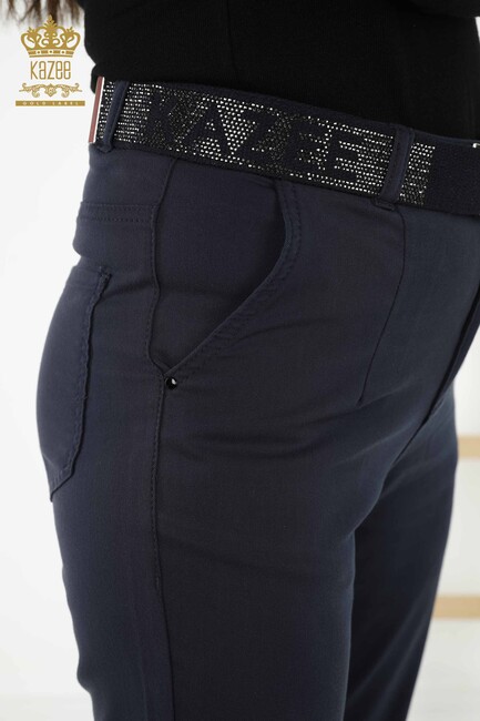 Women's Trousers Belt Detailed Navy Blue - 3685 | KAZEE - Thumbnail