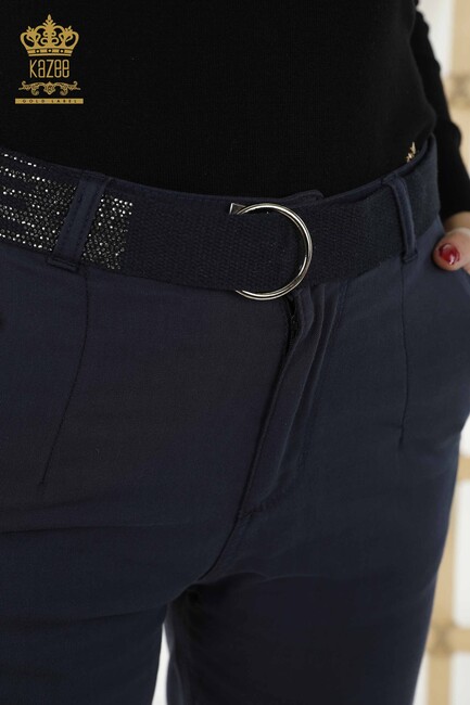 Women's Trousers Belt Detailed Navy Blue - 3685 | KAZEE - Thumbnail