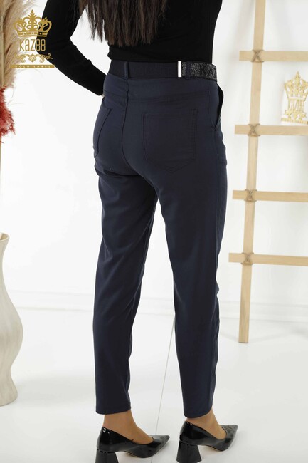 Women's Trousers Belt Detailed Navy Blue - 3685 | KAZEE - Thumbnail