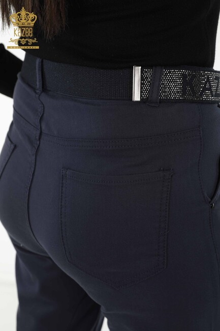 Women's Trousers Belt Detailed Navy Blue - 3685 | KAZEE - Thumbnail