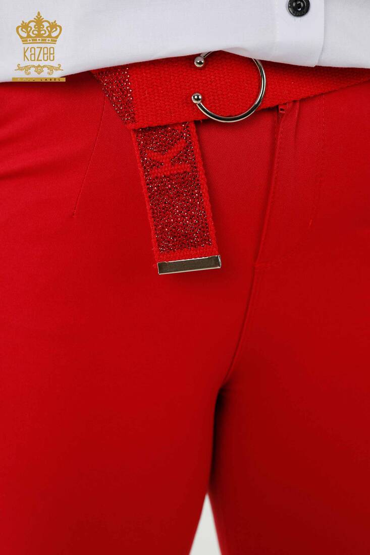 Women's Trousers Belt Detailed Red - 3468 | KAZEE